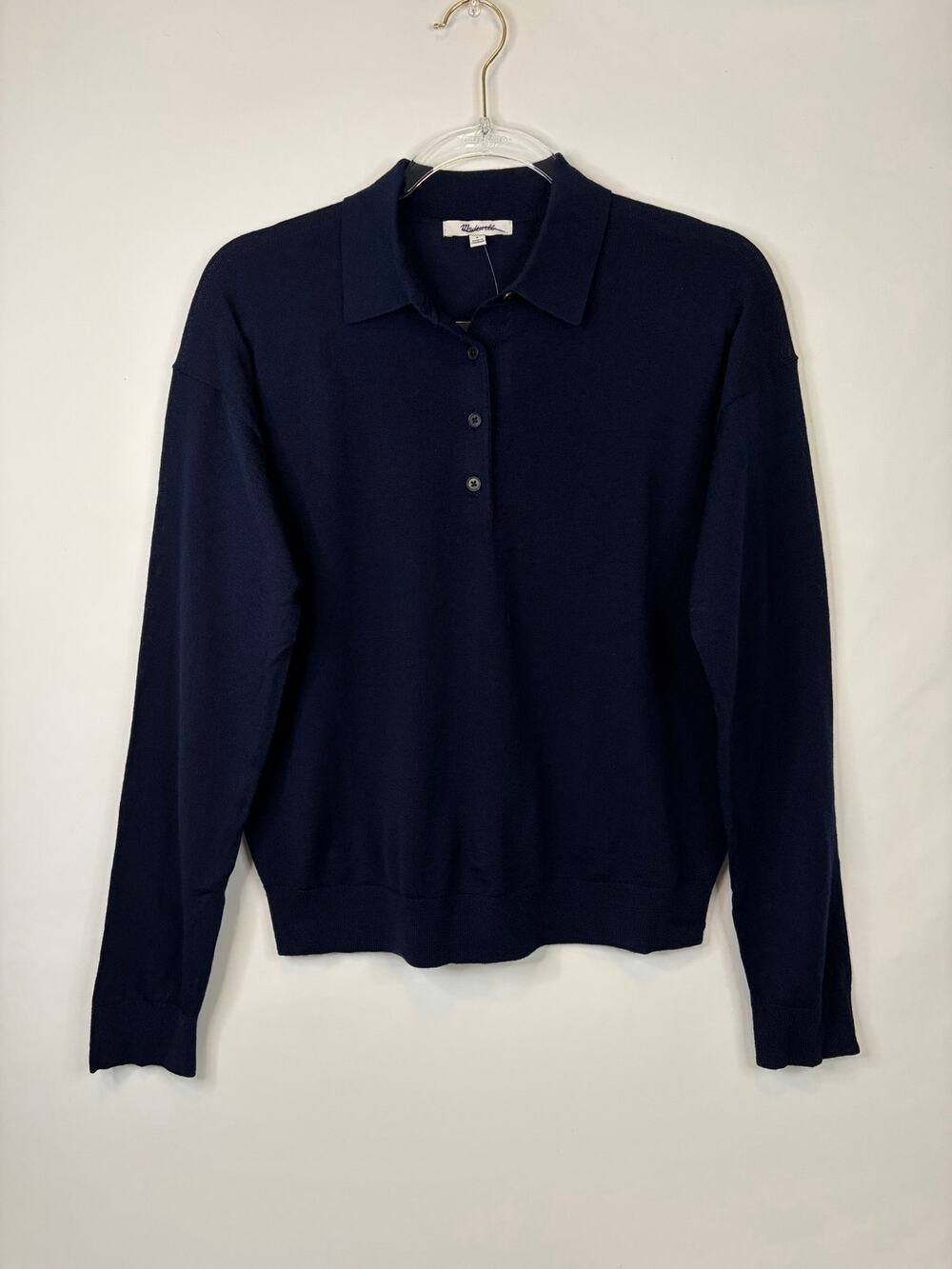 Madewell Drop-Shoulder Polo Sweater in Merino Wool Classic Navy NEW Size Small